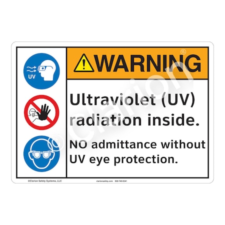 Warning Ultraviolet Sign (F1185-)|Flexible Polyester 18" X 12" Self Adhesive Back|ANSI Signs|Sign for Manufacturing, Medical, Hospitals, Laboratory